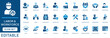 © max_thunberg - Labor and workforce icon set. with vector symbols for industrial construction, worker safety, manufacturing manpower, and employment in a blue flat design.