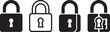 © JOLY - Set of four padlock security featuring keyhole and minimalist styles for digital protection and data privacy interface