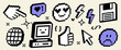 © Mariia - 3D Y2K pixel tech UI pack with cursor, notifications, reactions, globe and retro computer icons. 8-bit internet interface elements for technology, digital products, social media, online communication