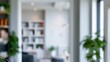 © Generative AI - Soft Focus Interior Scene with Lush Green Plants and Bookshelf in Natural Light