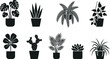 © selamet koirul anwar - Collection of various potted houseplant silhouettes set.