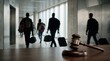 © Vera D - Border crossing regulations and migration policy law trial with judge gavel and refugees walking with bags in corridor asylum application legal process deportation