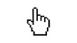 © Marta - Pixelated black hand cursor pointing upwards, isolated on transparent background