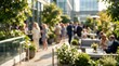 © BhansaliKushal - Blurred business event outdoor corporate networking background rooftop terrace garden party professional crowd lounge people gathering office