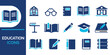 © MdSohel - Education Icon Set with blue and white color scheme book pencil