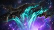 © Tina's Studio - Majestic Deep Space Nebula with Glowing Teal Gas Clouds and Purple Starfield Background