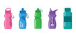 © Iqbal - Set of colorful reusable water bottles and gym bags for hydration and fitness lifestyle