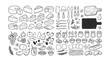© Jamie - Gourmet cheese board vector elements, a comprehensive collection of hand-drawn food illustrations, essential kitchen utensils, and rustic serving accessories for culinary design projects.
