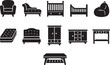 © Nur - Minimalist black and white furniture set collection in flat design interior illustration