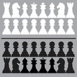 © Riky - Complete Chess Pieces Silhouette Set - White and Black Icons on Grey Background