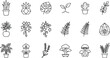 © Mstferdoshi - Indoor houseplant and botanical line icons collection featuring potted plants, tropical leaves, succulents, bonsai, cactus and natural foliage elements