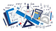 © GedhangKlutuk - Mathematics and geometry school education supplies with formulas and tools vector illustration. EPS Editable