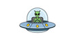 © Ahmed - Cute Alien in Flying Saucer, Sci-Fi Cartoon Illustration