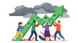 © GedhangKlutuk - Diverse team collaborating to build a green business growth arrow chart. EPS Editable. Vector Illustrations.