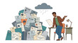 © GedhangKlutuk - Stressed job seeker overwhelmed by a massive pile of resumes and paperwork. EPS Editable. Vector Illustrations.