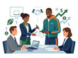 © GedhangKlutuk - Professional sports agent negotiating contract with athlete and business team. EPS Editable. Vector Illustrations.