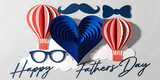 Happy fathers day greeting card featuring paper heart balloon and gentleman accessories