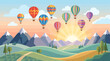 © Aries - Minimal modern vector illustration inspired by balloon festivals with clean geometric shapes and colorful hot air balloons.