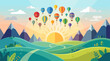 © Aries - Minimal modern vector illustration inspired by balloon festivals with clean geometric shapes and colorful hot air balloons.