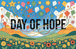 © Ferewa - Day of hope illustration featuring colorful kites flying over a flower meadow celebration colorful happiness