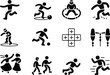 © Nur - People engaged in various sporting activities and pastimes icons set and design elements, running icon, and soccer and sports