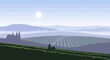 © Generation - Man on a horse cart in a vineyard landscape.