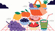 © vectyx2 - Colorful picnic basket filled with fresh assorted summer seasonal fruits