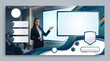 © MstSalma - Business woman presenting information on a digital screen with modern layout