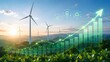 © emwe studio - Renewable energy market trend showing rising green growth chart over wind farm and agricultural landscape highlighting sustainable business practices