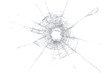 © The Stock King - Radial impact damage on shattered glass with central hole, realistic broken screen crack effect isolated on transparent background for photo editing, poster design, action scene or graphic resource.