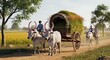 © Mobiles - Traditional Indian Oxen Drawn Cart With Rice Sheaves in Rural Countryside