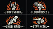 © Md - Rock and roll skeleton hand set with flaming accents and text labels for music enthusiasts