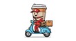 © febrii - Cartoon delivery worker riding electric scooter.