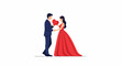 © bdakx - A man in a blue suit holds a red heart with a woman in a red dress