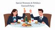 © awasder - A cartoon illustration of a man and woman in business attire enjoying a meal
