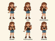 © regulator - Cartoon girl various emotional expressions.