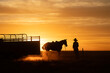 © Austockphoto - Woman unloading her stockhorse at sunrise