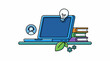 © rumah - A blue laptop with books and a lightbulb on a table
