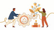 © tua - A man and woman interact with gears and a plant