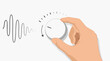 © Reet - Creative flat vector illustration of human hands turning down a volume knob to reduce noise levels, symbolizing stress management, silence, peace, hearing protection, and quiet environment.