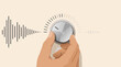 © Basit - Conceptual flat vector illustration of human hands turning down a volume control dial to reduce noise levels, representing stress management, acoustic regulation, silence and peaceful environment.