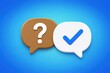 © Alamin - Speech bubbles with question mark and check mark symbols.