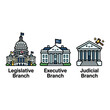 © sarkemsle - Three branches of government shown as cute building icons