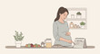 © nanang - Pregnant woman planning pregnancy on calendar, healthy food, home kitchen