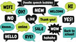 © Feroz - Doodle Speech Bubbles with Commmon Text Phrases Including Welcome Sale Wifi and Hello for Social Media Messaging Designs