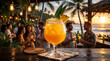 © masyitahagus - Exotic Orange Pineapple Daiquiri Cocktail Served at Tropical Beach Bar with People Socializing