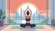 © IMAGINATION STUDIO.x - Serene woman meditating in yoga pose on balcony overlooking city skyline at sunrise