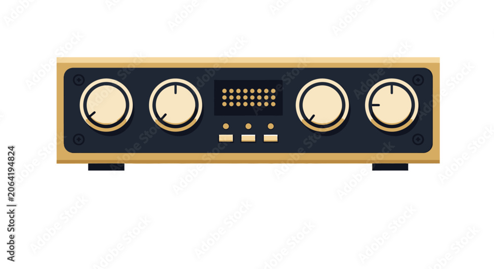 Technical Audio Receiver Vintage Audio Amplifier Vector Illustration - Flat Design Retro Stereo ...