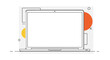 © Mr - Minimalist line art illustration of a laptop computer screen on a clean background with simple geometric accent shapes.