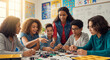 © ANIK - Diverse teen students and teacher working on robotics project in STEM class